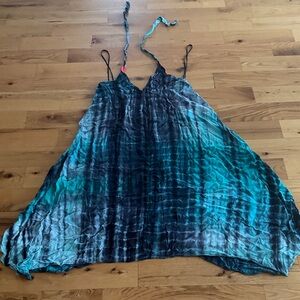 Aqua Blue and Black Tie-Dye Maxi Dress